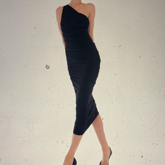 Norma Kamali Diana gown dress maxi BLACK one shoulder ruched sz S - Picture 2 of 5